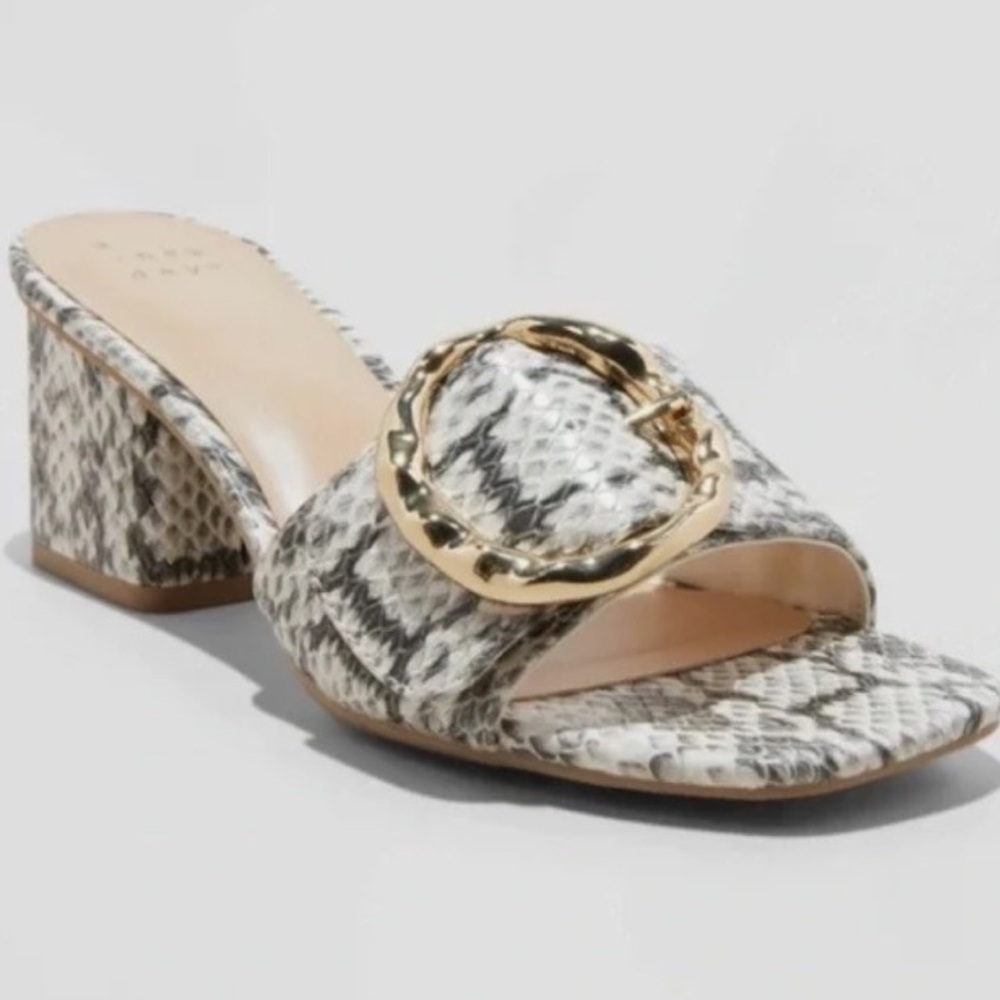 a new day Snake Print Mules with Gold Buckle